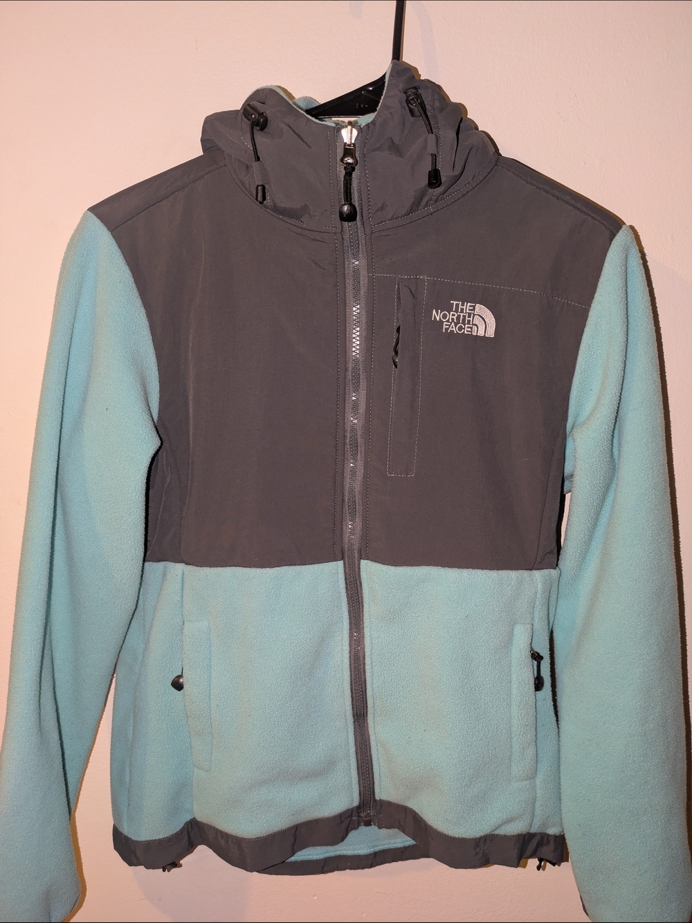 The North Face Hooded Fleece Jacket - Light Blue & Charcoal